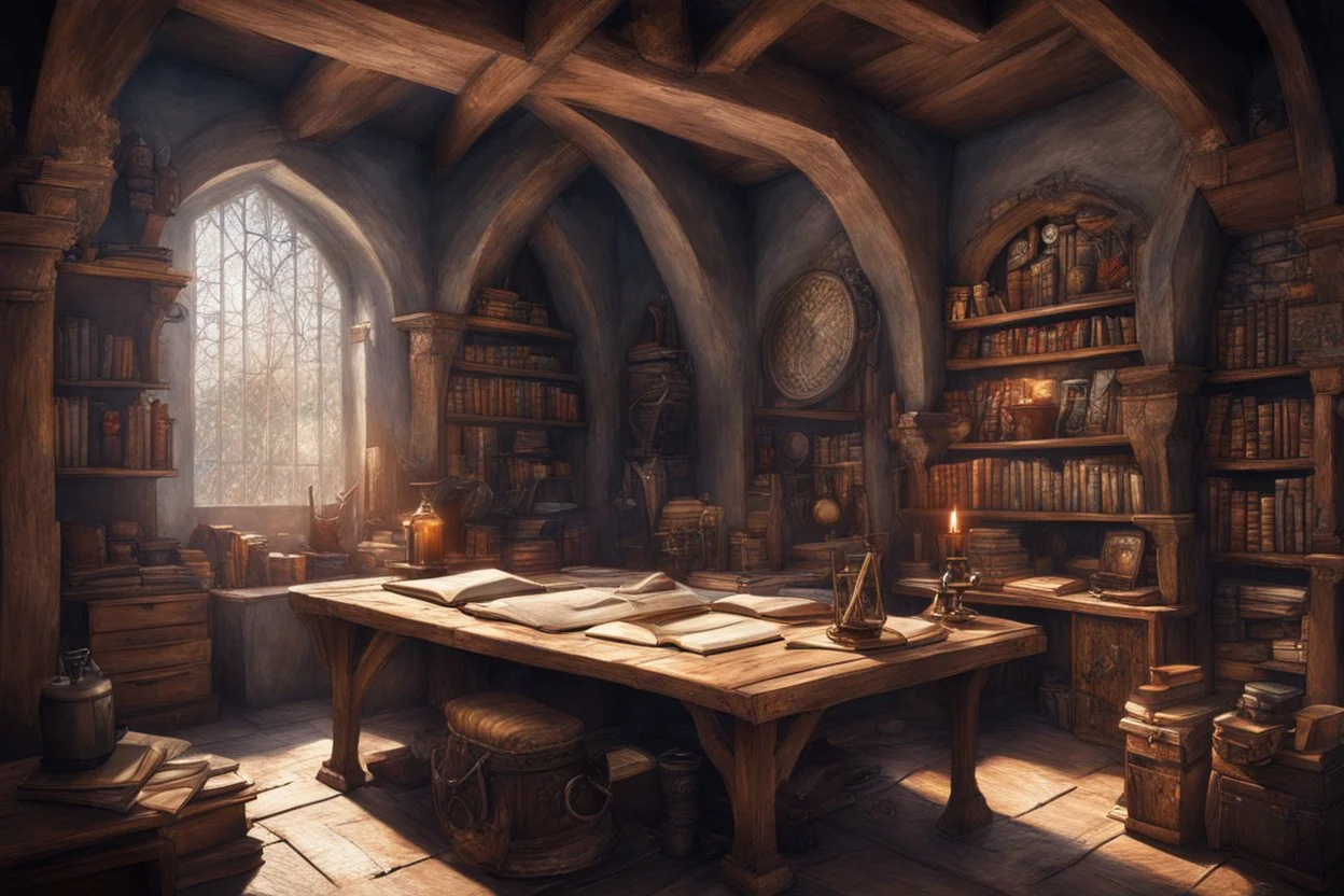 fantasy medieval study room