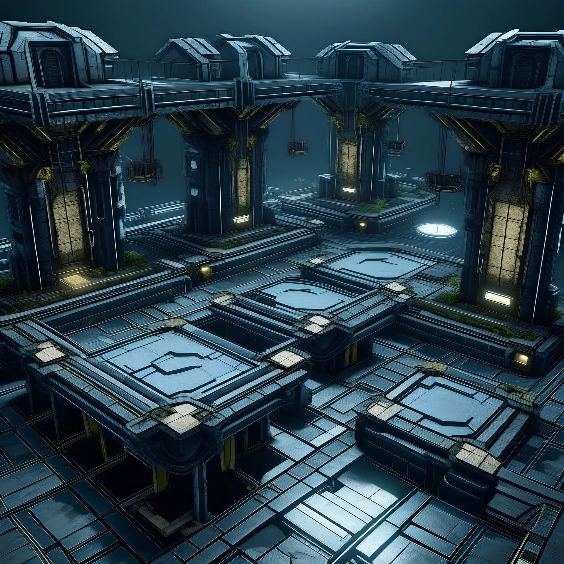 Open Air Scifi Dungeon With Floating Platforms