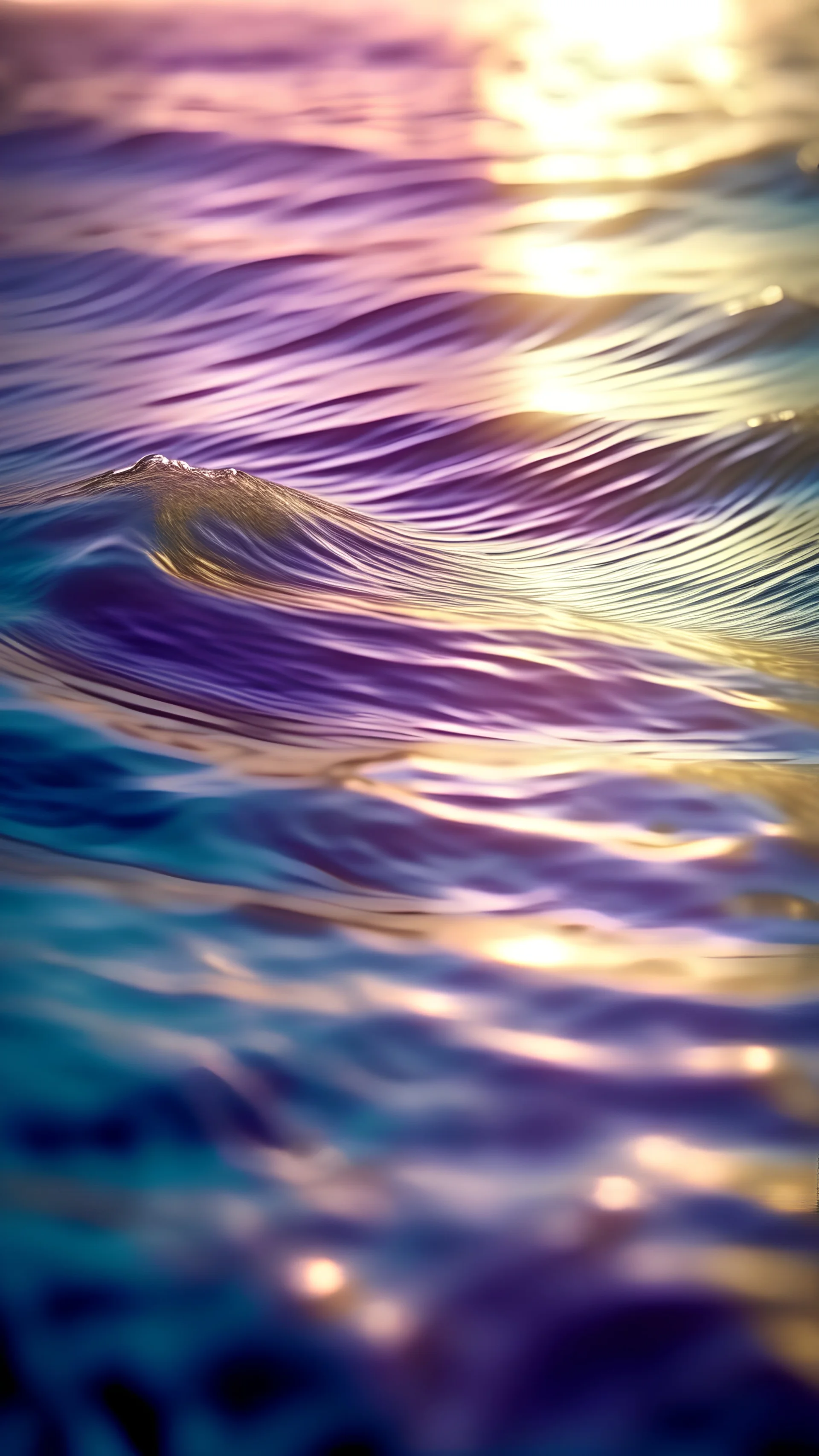 Abstract sea water closeup, light reflection, pastel colors, purples and yellow, hd, detailed, full 4k resolution