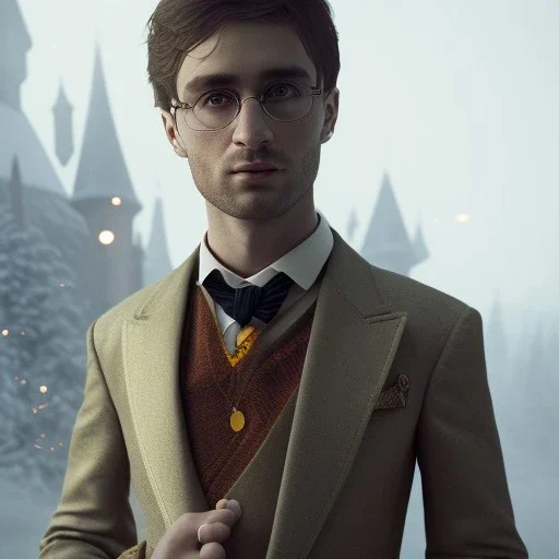 Full body, 3d render, Harry Potter 1800's men style, 1800's hair style, 1800's men clothes style, hyper realistic, octane render, unreal engine 5, 8k, palace background, uhd