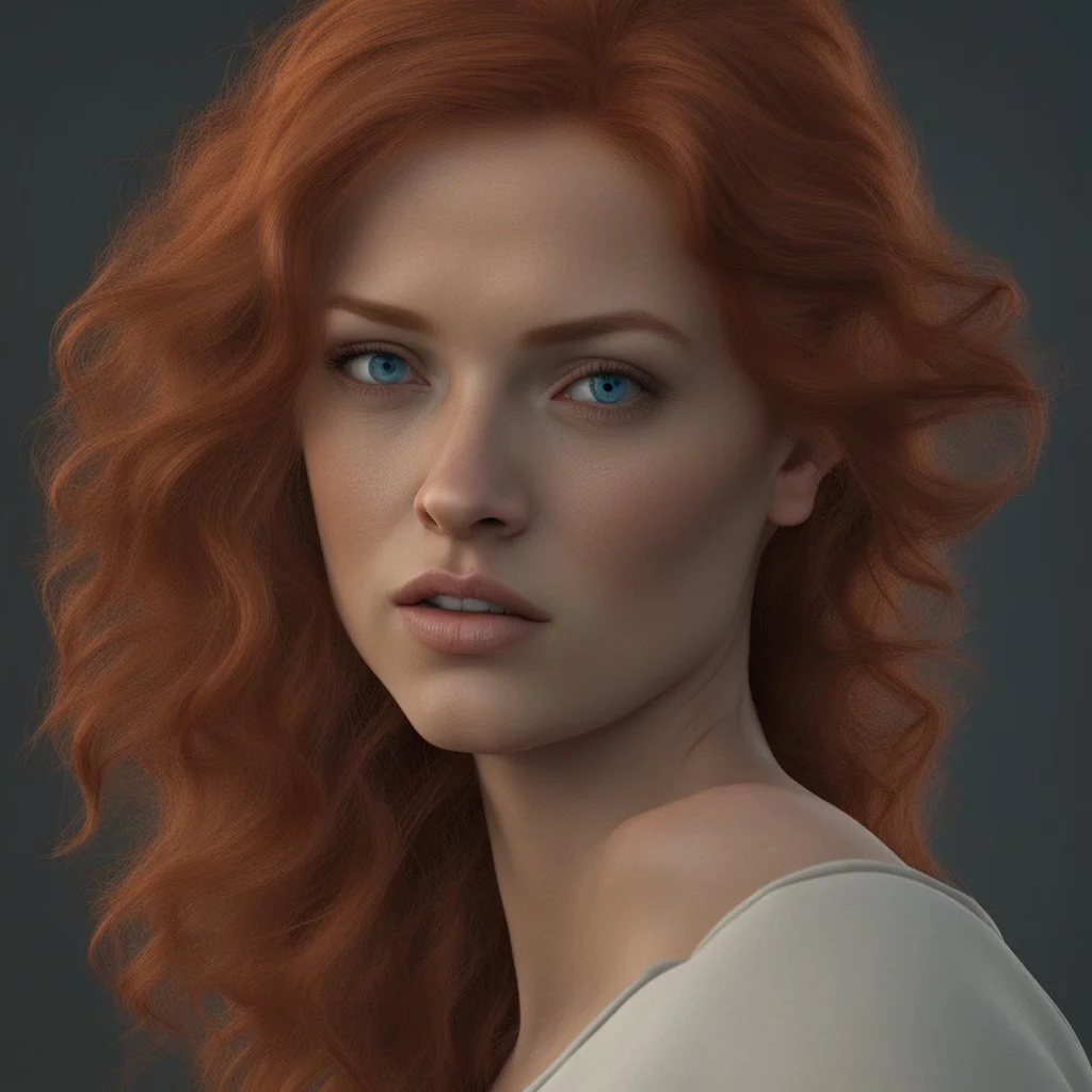 woman 3d realistic redhair with blue eyes