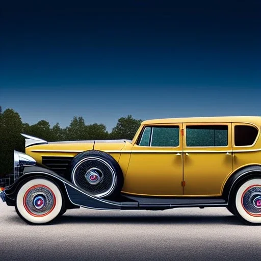 fullbody Drawing of 'sketch of 1934 Packard Car',intricate detail,andrea bonelli,Kilian Eng,Ohrai,evan lee,Aleksandr Sidelnikov,KyuYong Eom,three quarters frontal aerial view,toned colors,32k