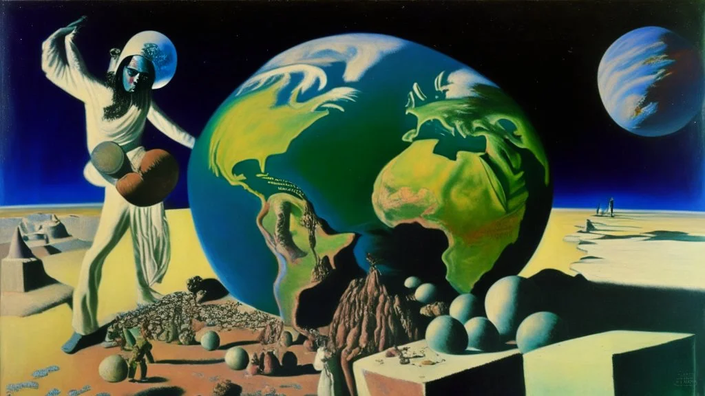 VERY RARE IMAGE OF THE EARTH DADAIST STYLE AND FIGURATIVE PAINTING