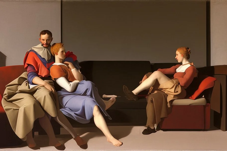 man and woman sit on sofa by Pontormo