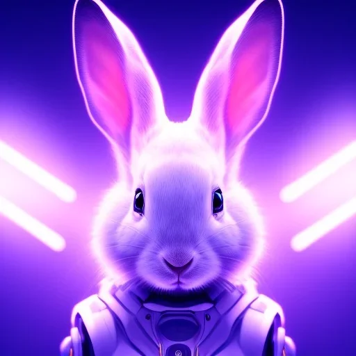 A beautiful portrait of a cyborg rabbit white neon color scheme, high key lighting, volumetric light high details psychedelic background