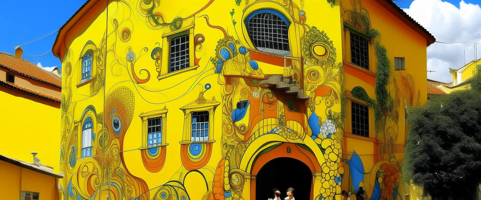 A yellow Carnivale in a Brazilian district designed in painted by Salvador Dali