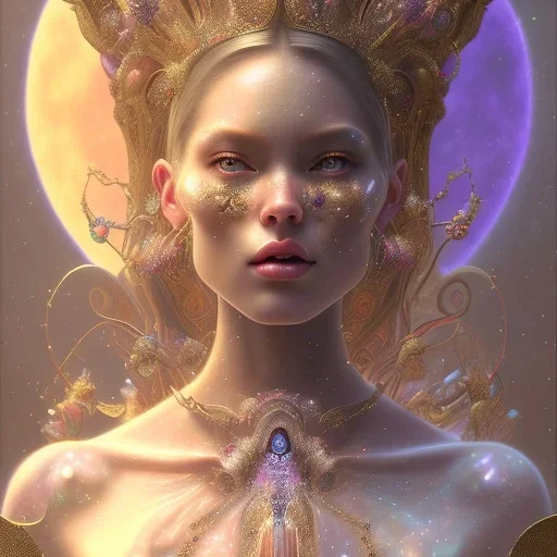 beautiful goddess, wearing gown of gemstones | fantasy, hyper-detailed, accurate anatomy, symmetrical facial features, sharp focus, volumetric lighting, 16k | karol bak, yoshitaka amano, tom bagshaw, aurora, zbrush cel-shaded, cgsociety | ethereal beautiful astral vaporwave storybook illustration, dark fantasy