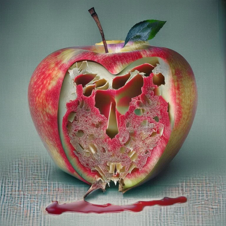 apple cut in parts with blood inside