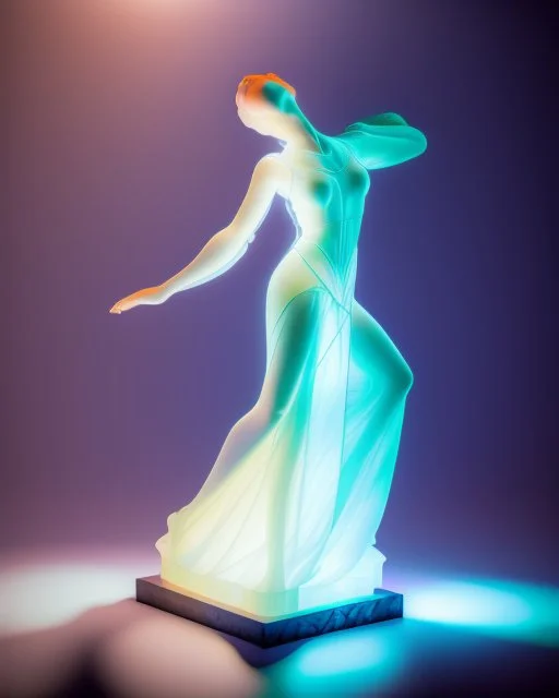 translucent glass alabaster sculpture, backlight, an Art Nouveau dancer statue, very emotional, welcoming, love, luminescence, sculpture, photograph, studio lighting, product photography, figurine, unreal engine, cryengine, ambient occlusion