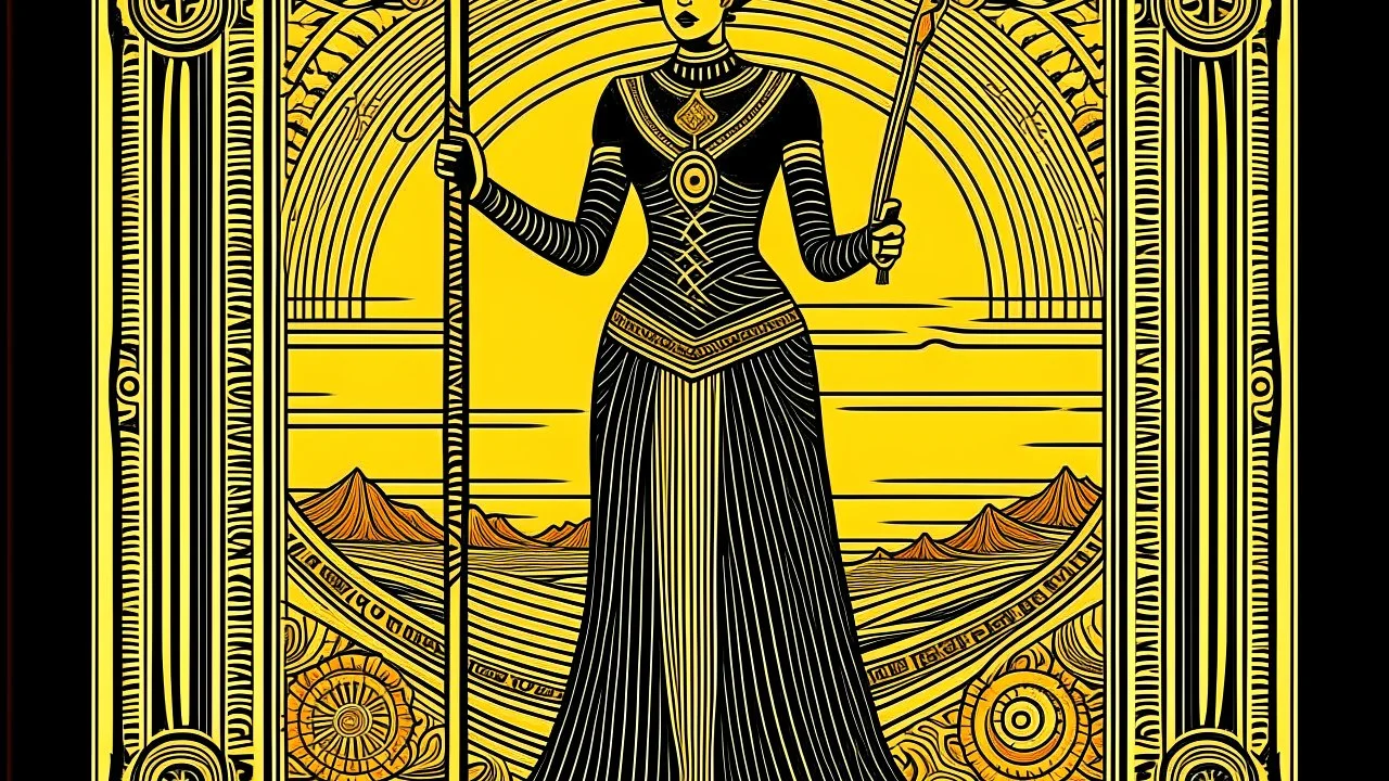 Tarot card of the Westworld film noir art nouveau theme of a Mars