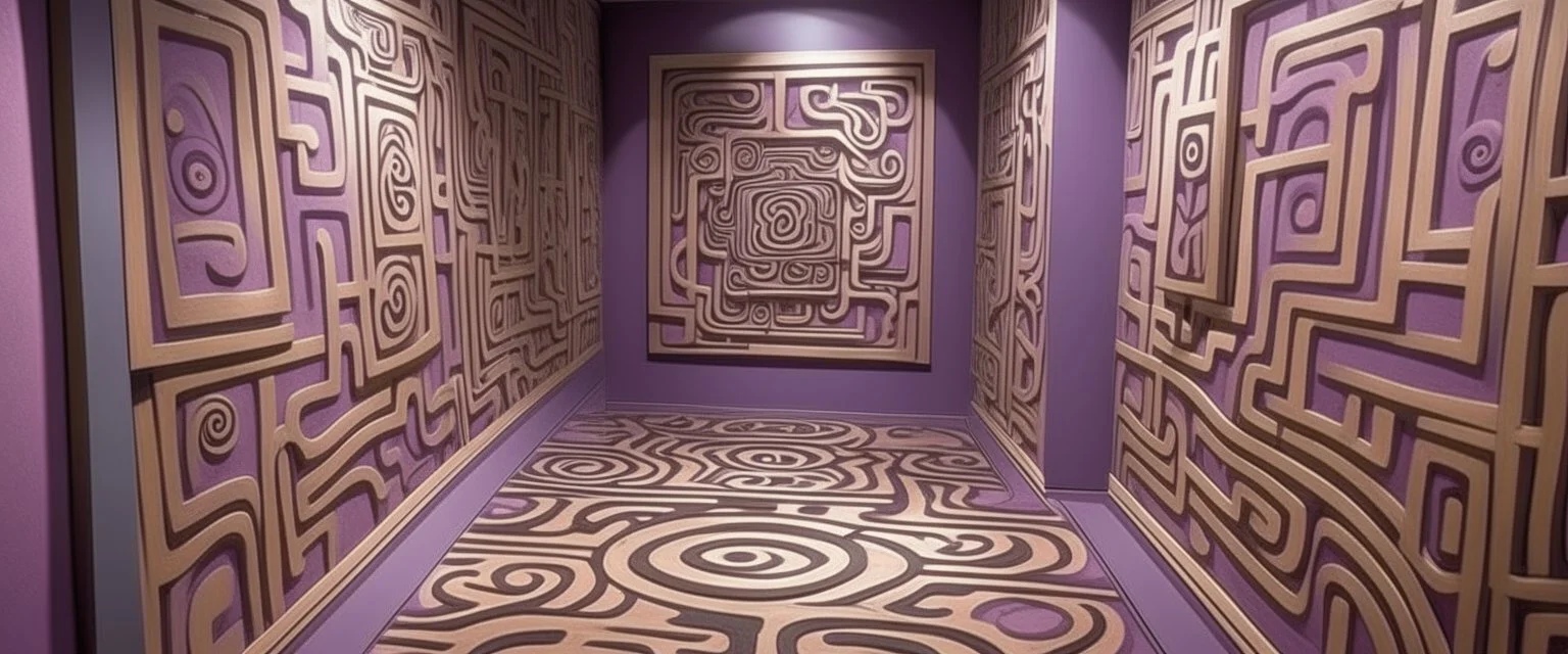 A light purple maze of illusion designed in Maori sculptures painted by Salvador Dali