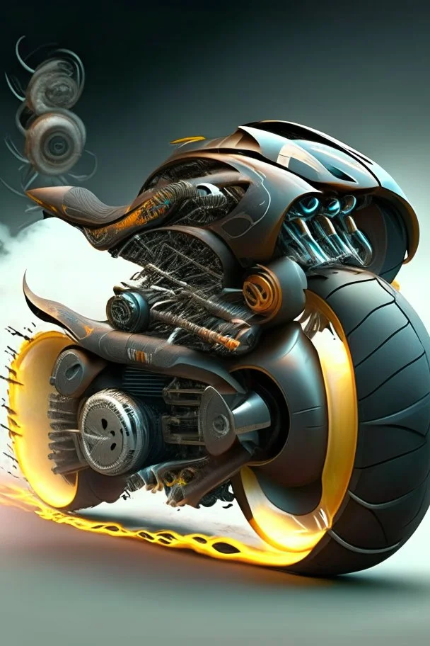 An advanced motorcycle with four wheels and a turbo jet in the