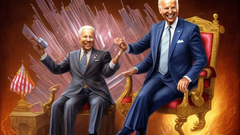 Joe Biden sitting on a throne of classified documents laughing in a menacing demeanor.”