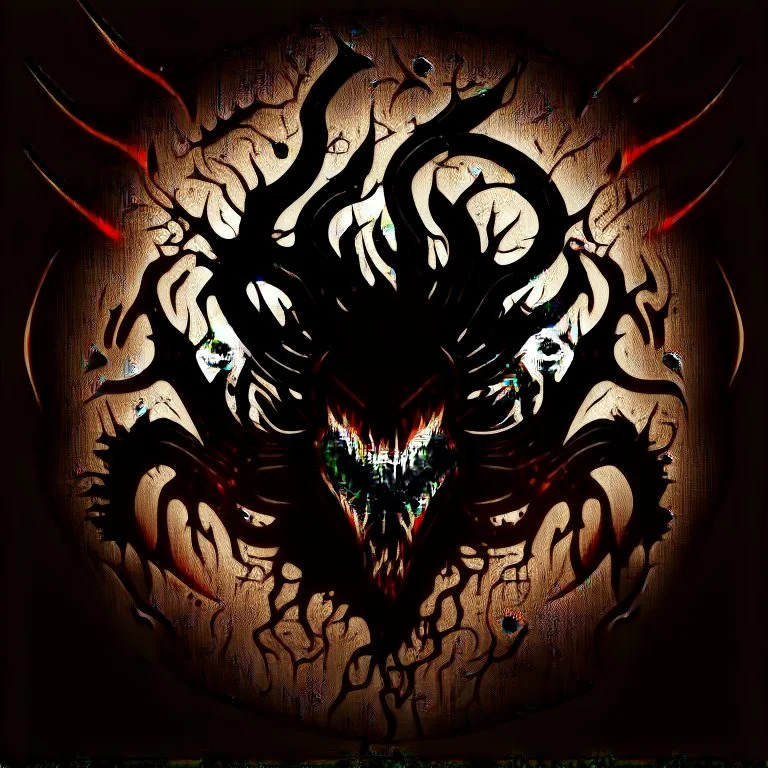 {LOGO} - embodying the sinister depths of 'Greedy Chaos Madness.' Imagine a demonic visage emerging from swirling tendrils of darkness, its eyes ablaze with insatiable hunger. Incorporate twisted, jagged elements to convey the chaotic nature of its desires, while maintaining an aura of malevolent power. Let the essence of darkness and evil flow through every stroke, creating a symbol that strikes fear and awe in equal measure."