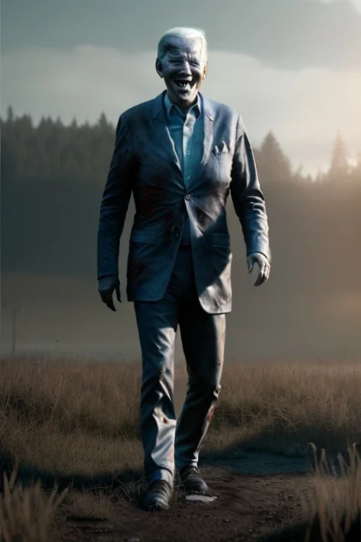 realistic image, joe biden zombie, night, walking twisted, waist up view, 80s, dark ambient, highly detailed, sky background, concept art, unreal engine 5, god rays, ray tracing, RTX, lumen lighting, ultra detail, volumetric lighting, 3d, finely drawn, high definition, high resolution.