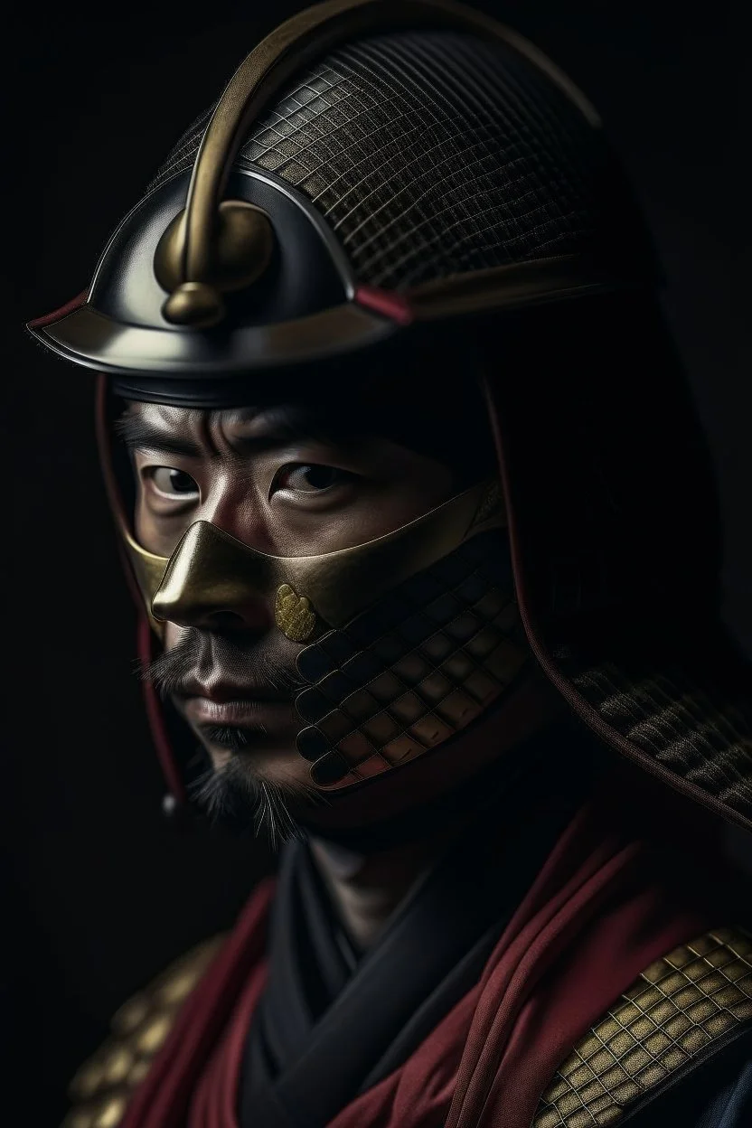 samurai with helmet and mask portrait