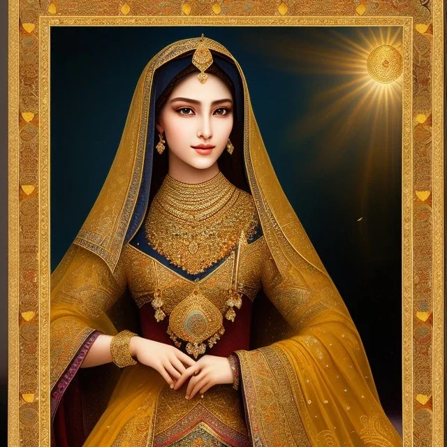 A beautiful Arab Muslim princess from the Abbasid era , beautiful portrait, flowery landscape