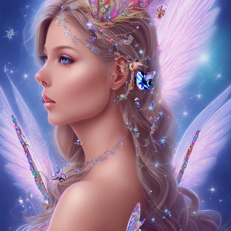  beautiful angel face princess fairy with sparkle jewel bikini and butterflies in hair