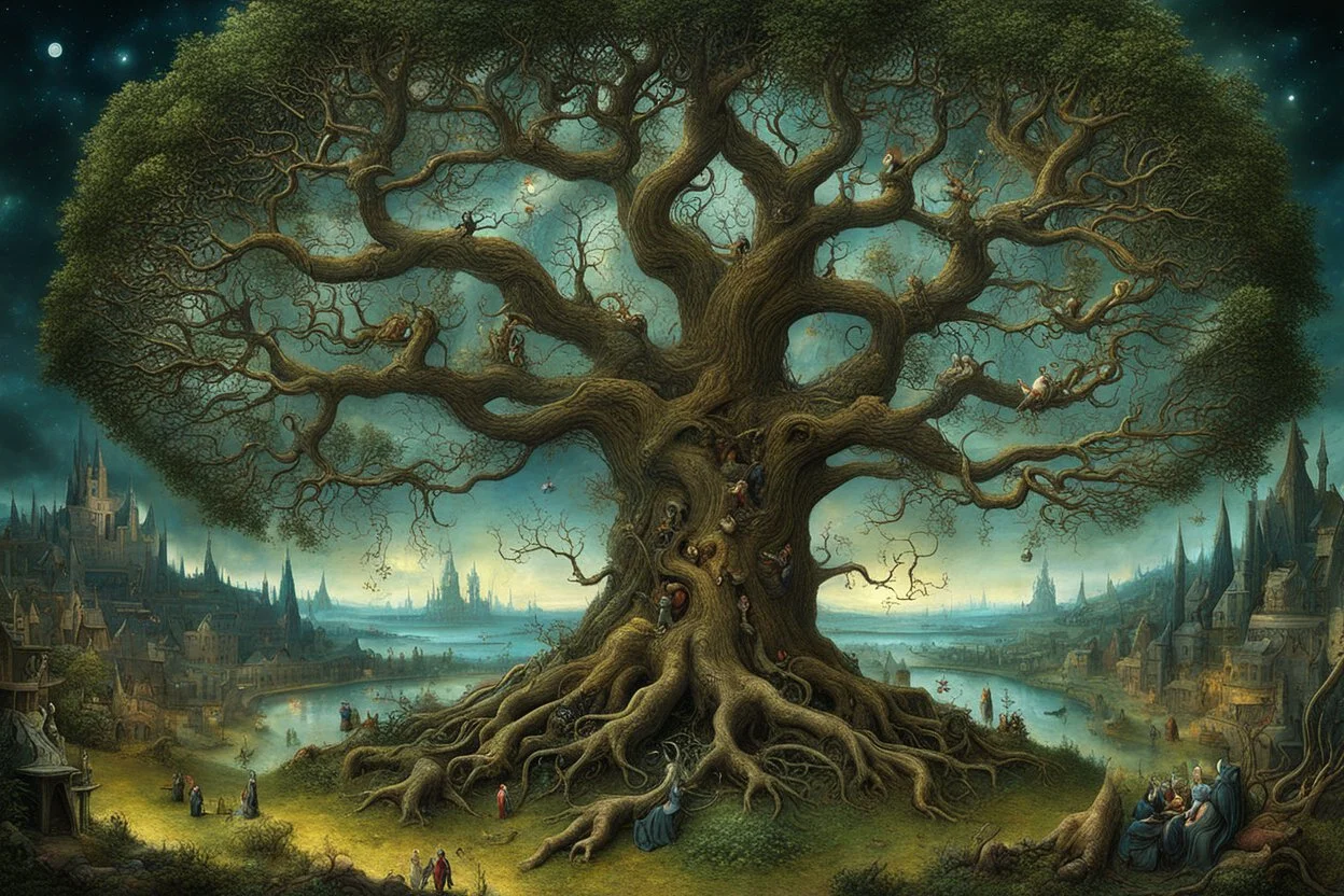 magical fantasy trees, very detailed, amazing quality, etheral, intricate, cinematic light, highly detailed, beautiful by Hieronymus Bosch, 3D , surreal, creepy stunning