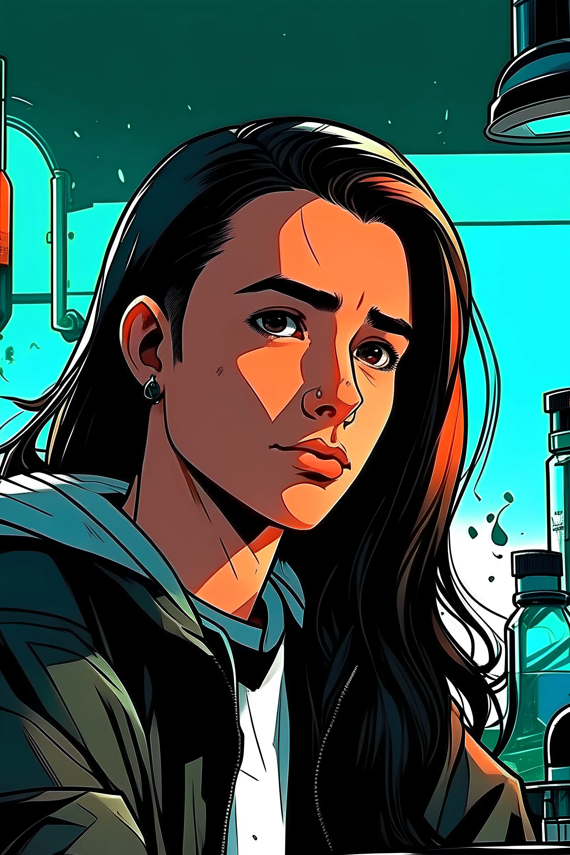 A brunette girl in a chem lab gets poisoned undramatically