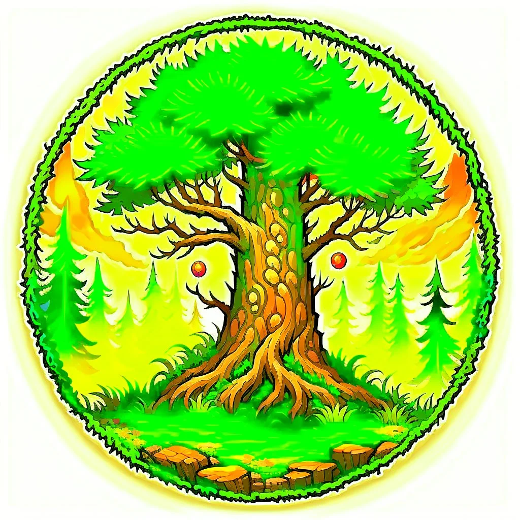 woods pine tree RPG MMO hotkey ability icon painterly