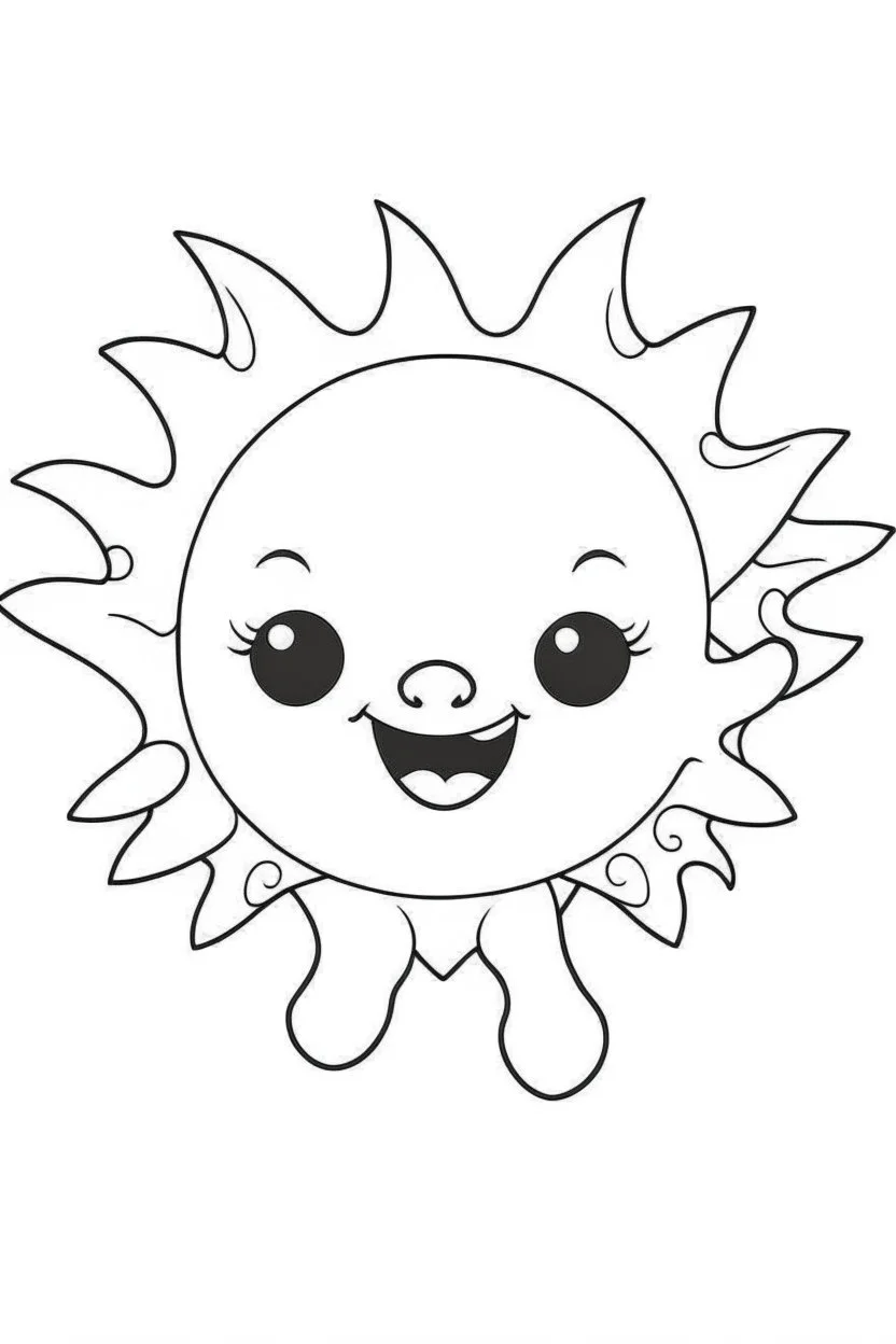 outline art for cute Sun coloring pages with sitch, white background, Sketch style, full body, only use outline, toddlers style, clean line art, white background, no shadows and clear and well outlined.