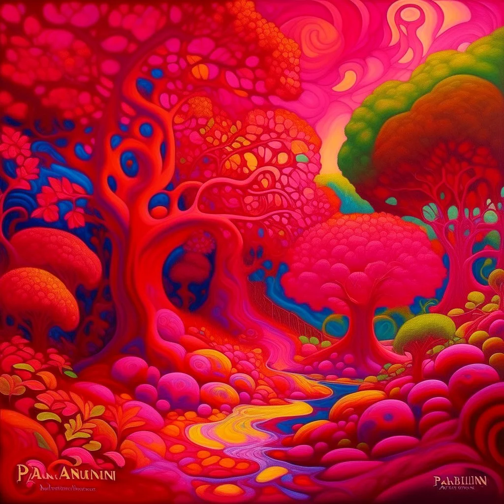 A magenta psychic dream realm painted by Paul Ranson
