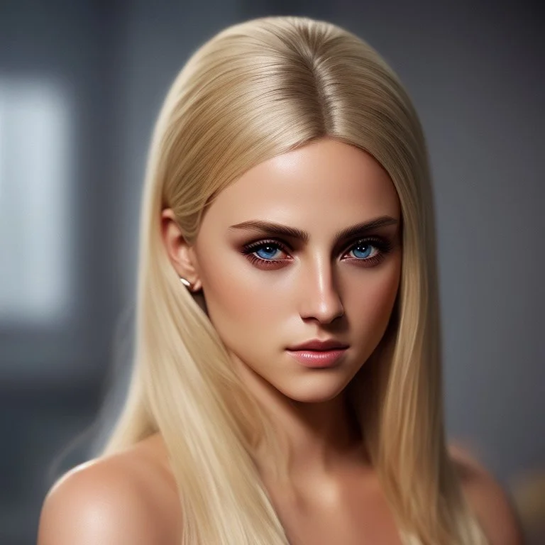 Photorealistic headshot of a beautiful blonde assassin