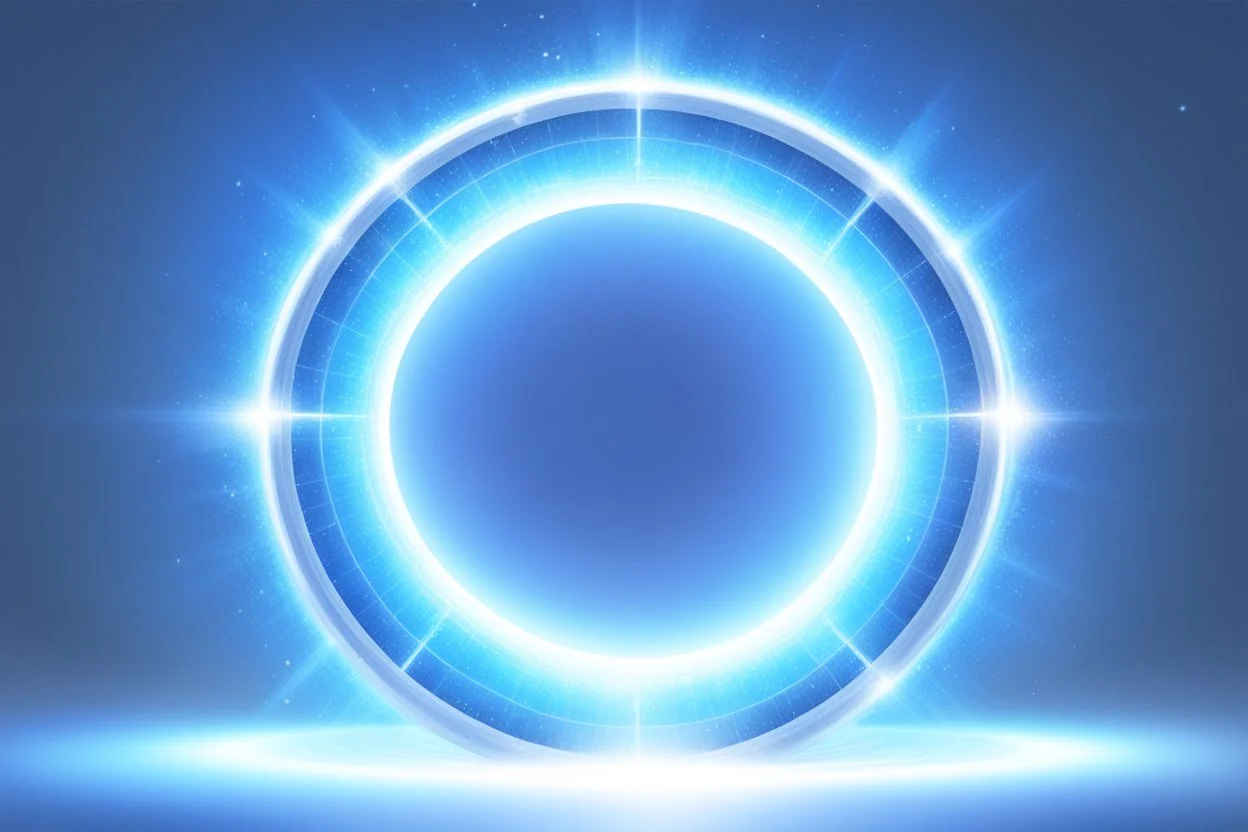 a magic bright portal shine into the cosmo with a big vertical radius of light. the background is white and light blue