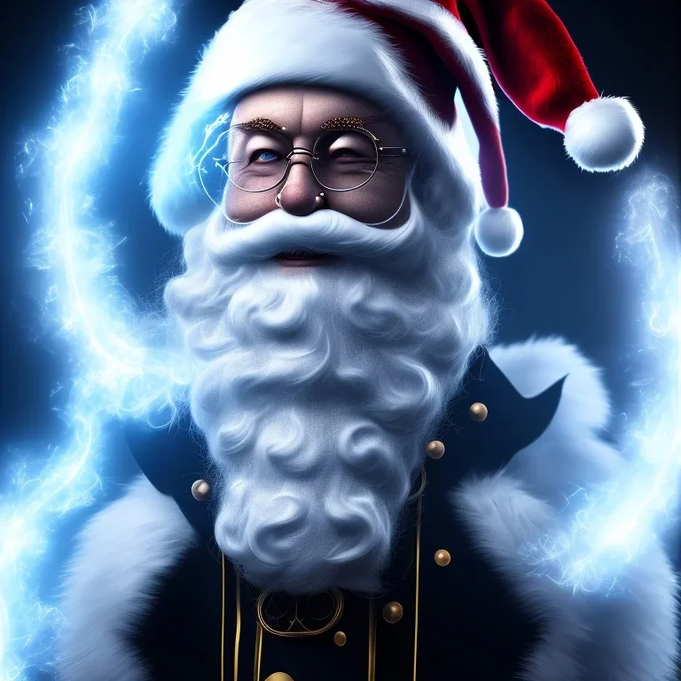 All Black Santa, ghost, wearing high tech mask, white smoke, dark, rage, high definition, ultra 8 k, volumetric lighting, blue fire, fog red rain