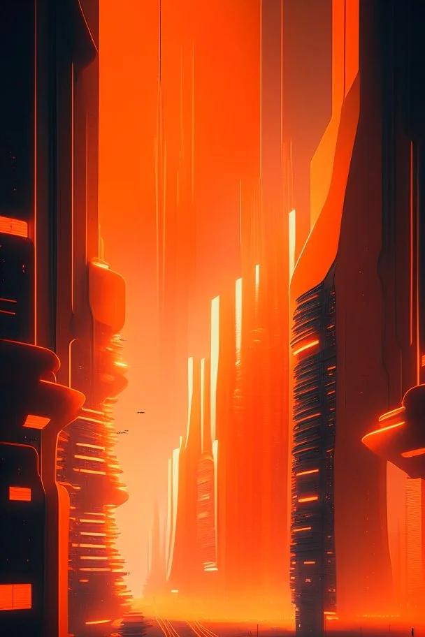 orange light futuristic city