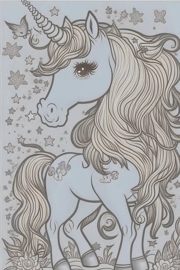 coloring book page of a magical cute unicorn,monochrome, black and white, sharp, sketch drawing