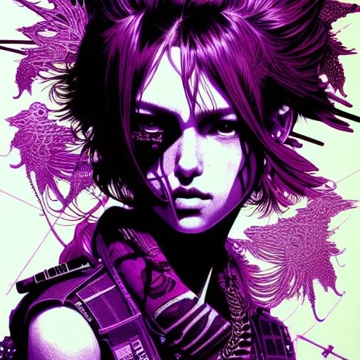 beautiful punk girl, hyper detailed, intricately detailed, illustration by <kilian eng> <Yoji Shinkawa>, purple tones,