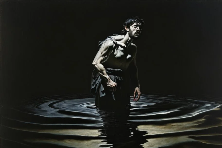 man standing in deep water by Caravaggio