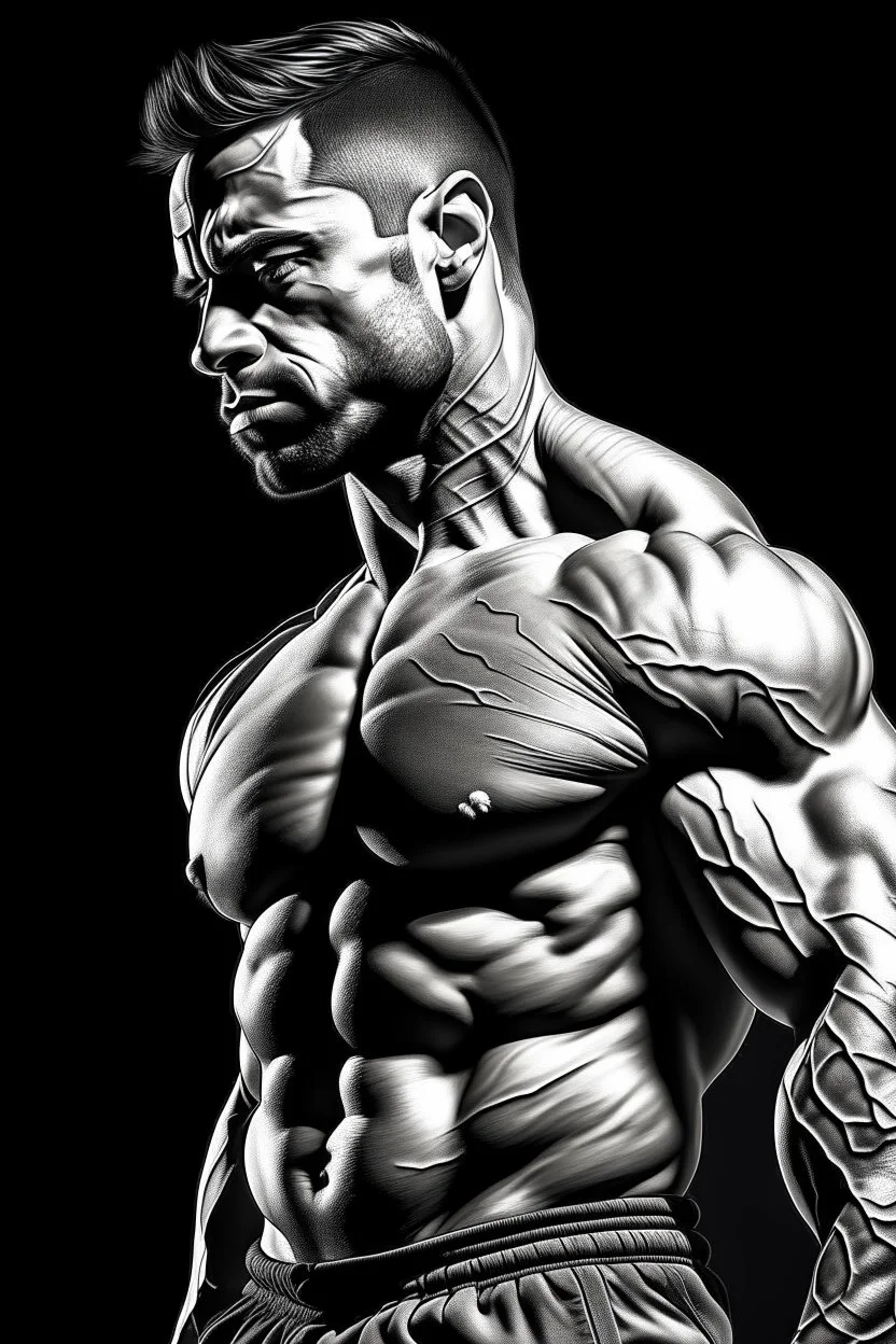 man black white art profil bodybuilder