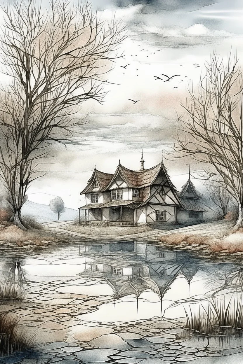 The place where the Dream and its followers live. A reflection of the sky. Watercolor, new year, fine drawing, beautiful landscape, pixel graphics, lots of details, delicate sensuality, realistic, high quality, work of art, hyperdetalization, professional, filigree, hazy haze, hyperrealism, professional, transparent, delicate pastel tones, back lighting, contrast, fantastic, nature+space, Milky Way, fabulous, unreal, translucent, glowing