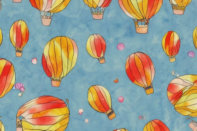 giftwrap pattern with watercolor of hot air balloons, children's book illustration, white parchment paper, wrapping paper, white linen, in the style of e. h. shepard, in the style of classic winnie the pooh