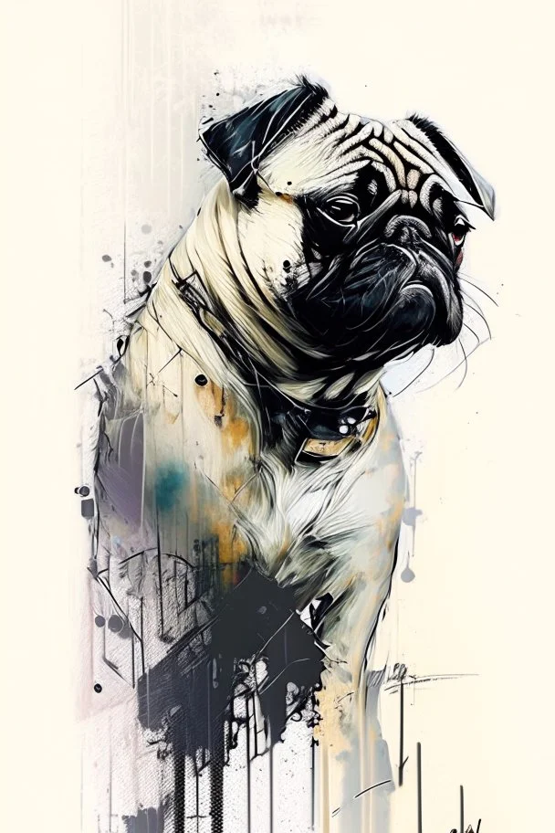 Pug watercolour Yoji Shinkawa in style high_quality_art. Ru dalle