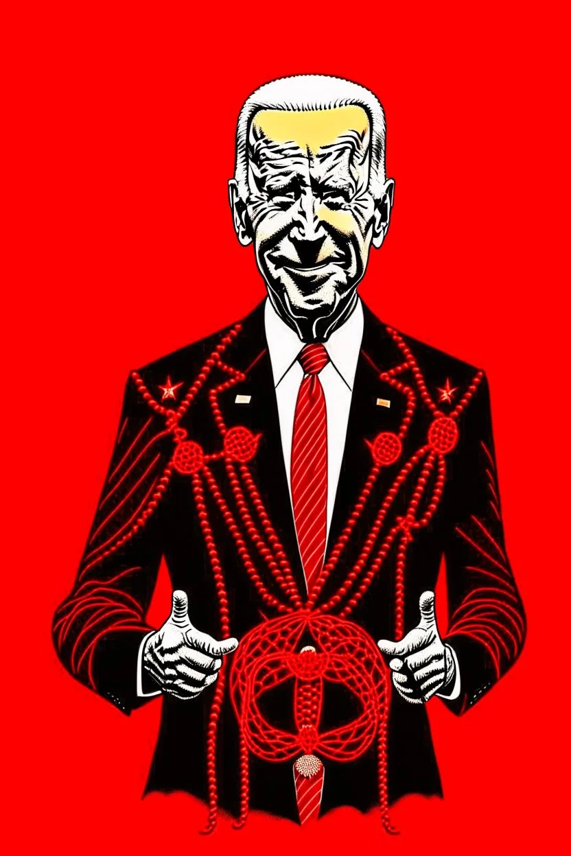 president joe biden in style of shepard fairy obama poster style red colour stencil with puppet strings