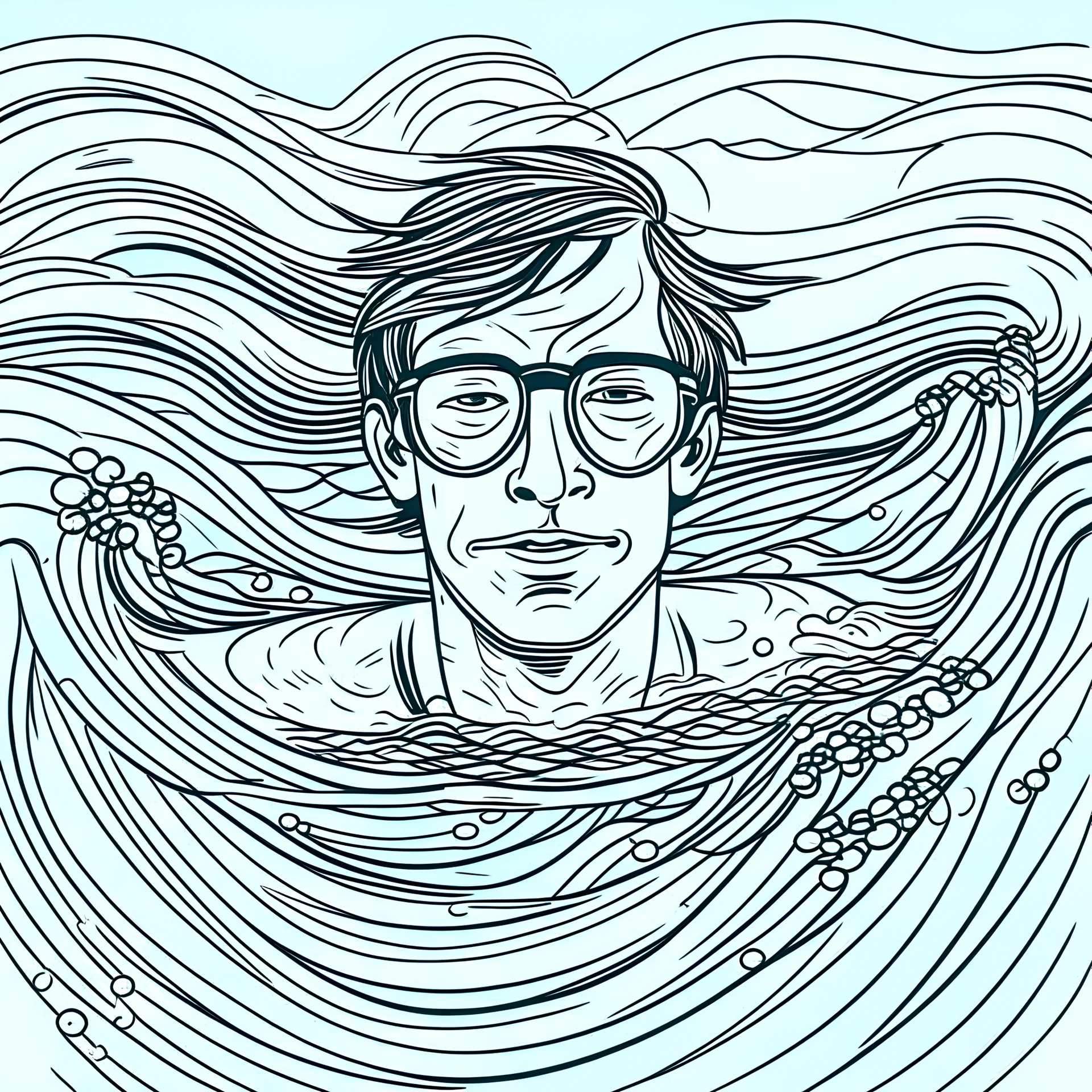 Draw me a swimmer in the style of line art who writes TRY