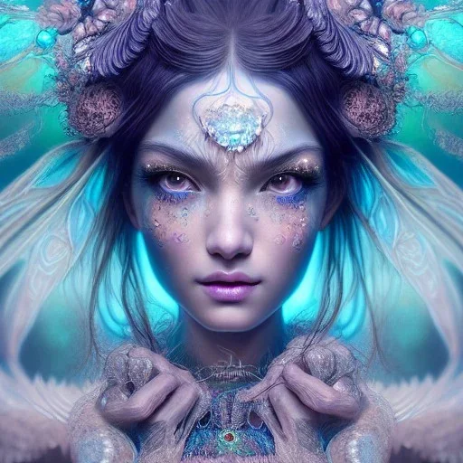 Insanely detailed photograph of an elaborate beautiful crystal goddess intricate glowing skin eyes intricate face hair lashes fur dress hyperdetailed painting by Anna Dittmann Huang Guangjian and Dan Witz CGSociety ZBrush Central fantasy art album cover art 4K 64 megapixels 8K resolution HDR Greek shiny space colours jewelry celestial hair eyes light"