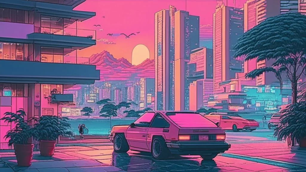 soothing 80s Japanese city ,