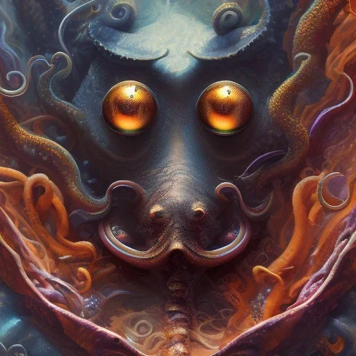 dark, octopus, deep color, underworld, menacing, high quality, high detail, portrait