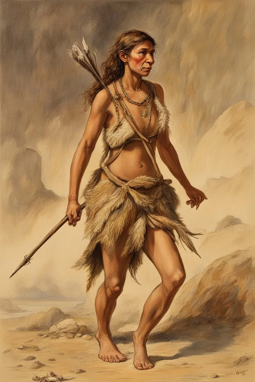 [Homo sapiens, Neanderthal] A woman nomadic hunter-gatherer