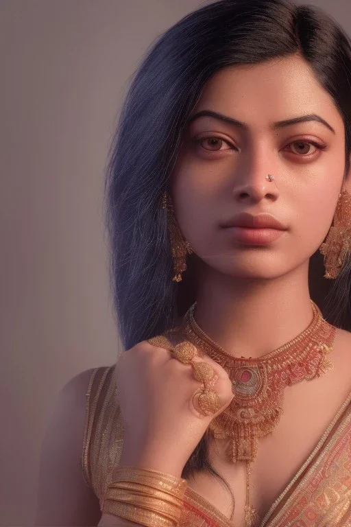 Indian actress Rashmika Mandanna, by Mahmoud Sai, Cartographic, Circuitry, Golden Hour, Closeup-View, 16k, Lumen Global Illumination, Diffraction Grading