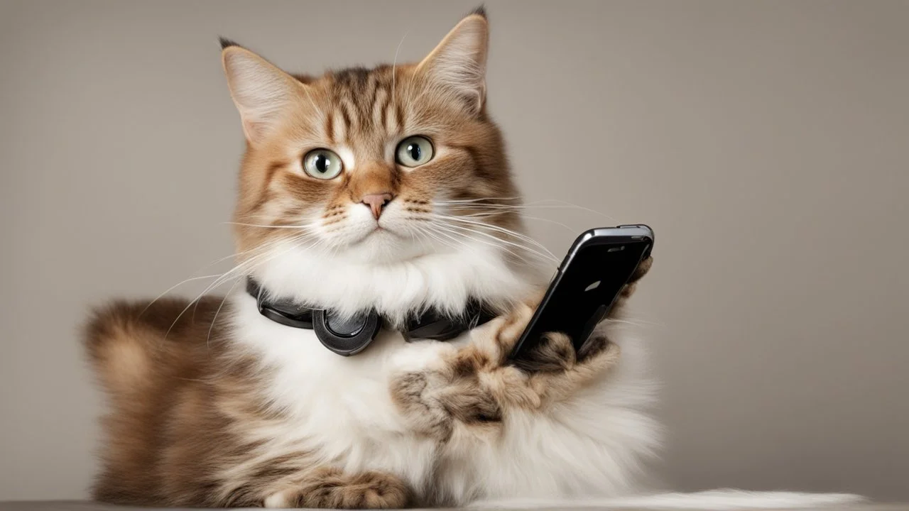 very clever cat with smartphone.