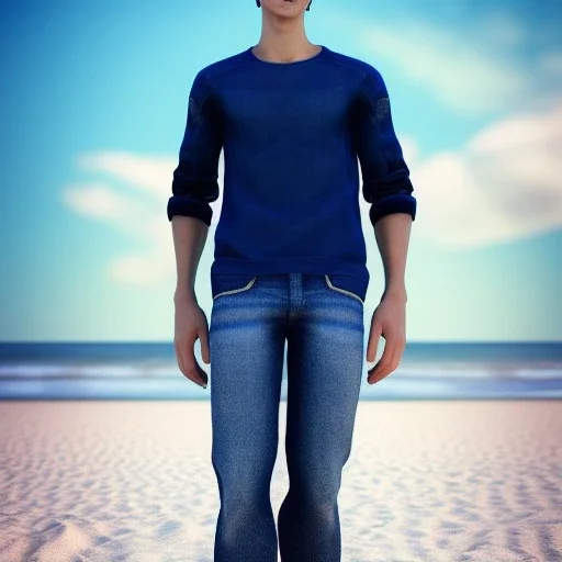 beautiful, smooth, realistic, Russian male, 15 y/o boy, beach background, face, jeans, slim, extremely sharp detail, finely tuned detail, ultra high definition, 8k, unreal engine 5, ultra sharp focus, smile teeth, happy