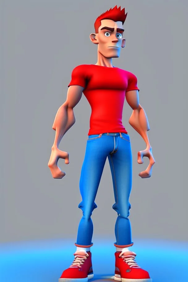 beautiful male 3d character for Animation big head lean body with Red t shirt and blue jeans with sport shoes in Metaworld