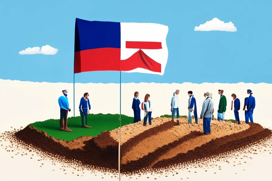 French flag near people talking about soil strategy