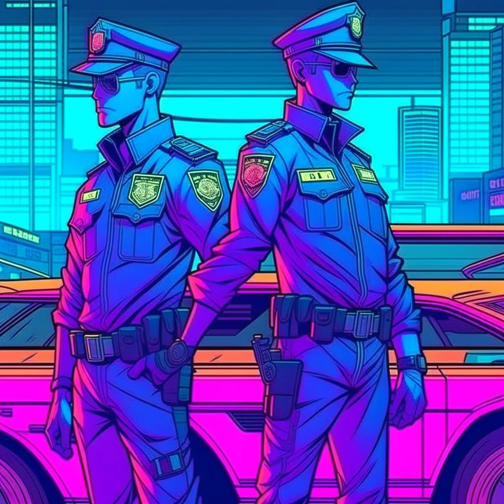 cyberpunk retro futuristic police for comics